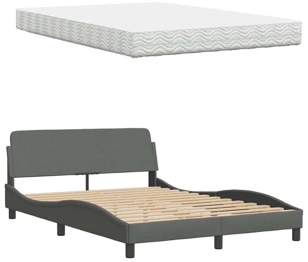 Cama com colchão 140x200 cm tecido cinzento-escuro