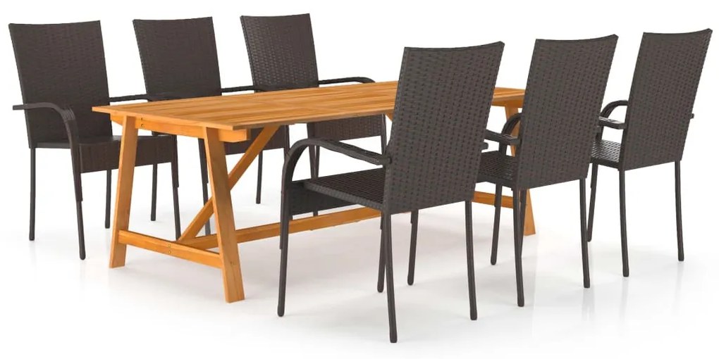 vidaXL 7 pcs conjunto de jantar para jardim castanho