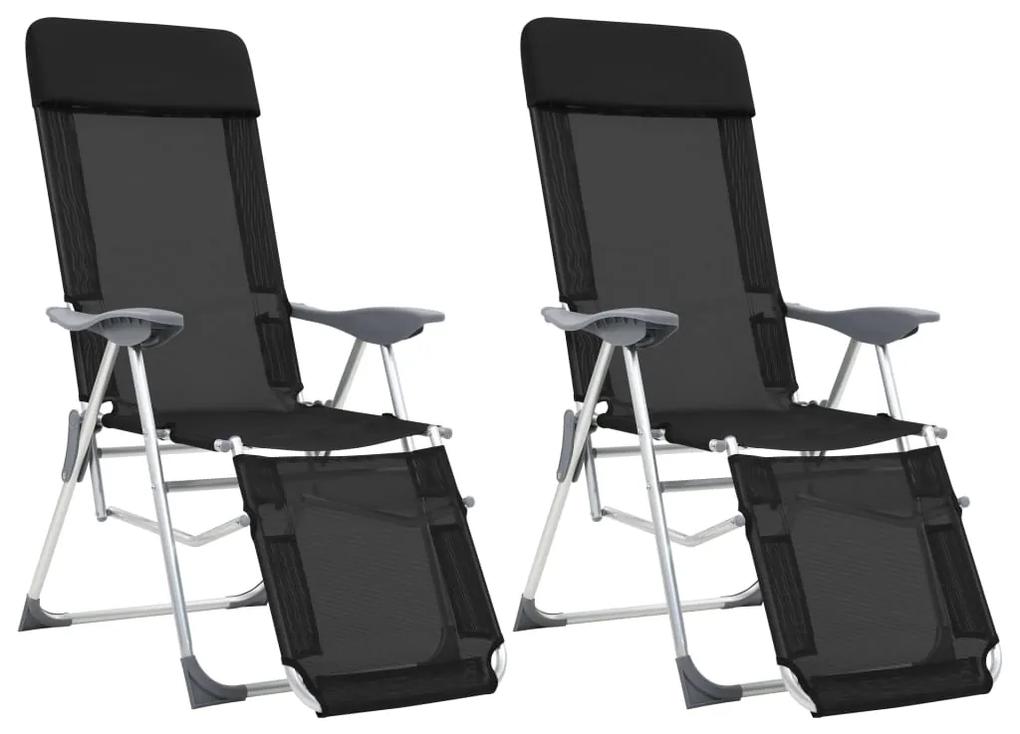 44316 vidaXL Cadeiras campismo dobráveis c/ apoio pés 2 pcs alumínio preto