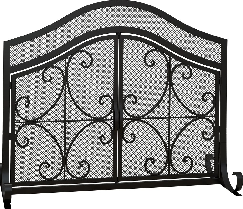 Grelha de proteção para lareira, painel único em malha de aço, 105 x 40 x 80,5 cm, preta