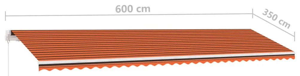 Toldo retrátil manual com LED 600x350 cm laranja e castanho