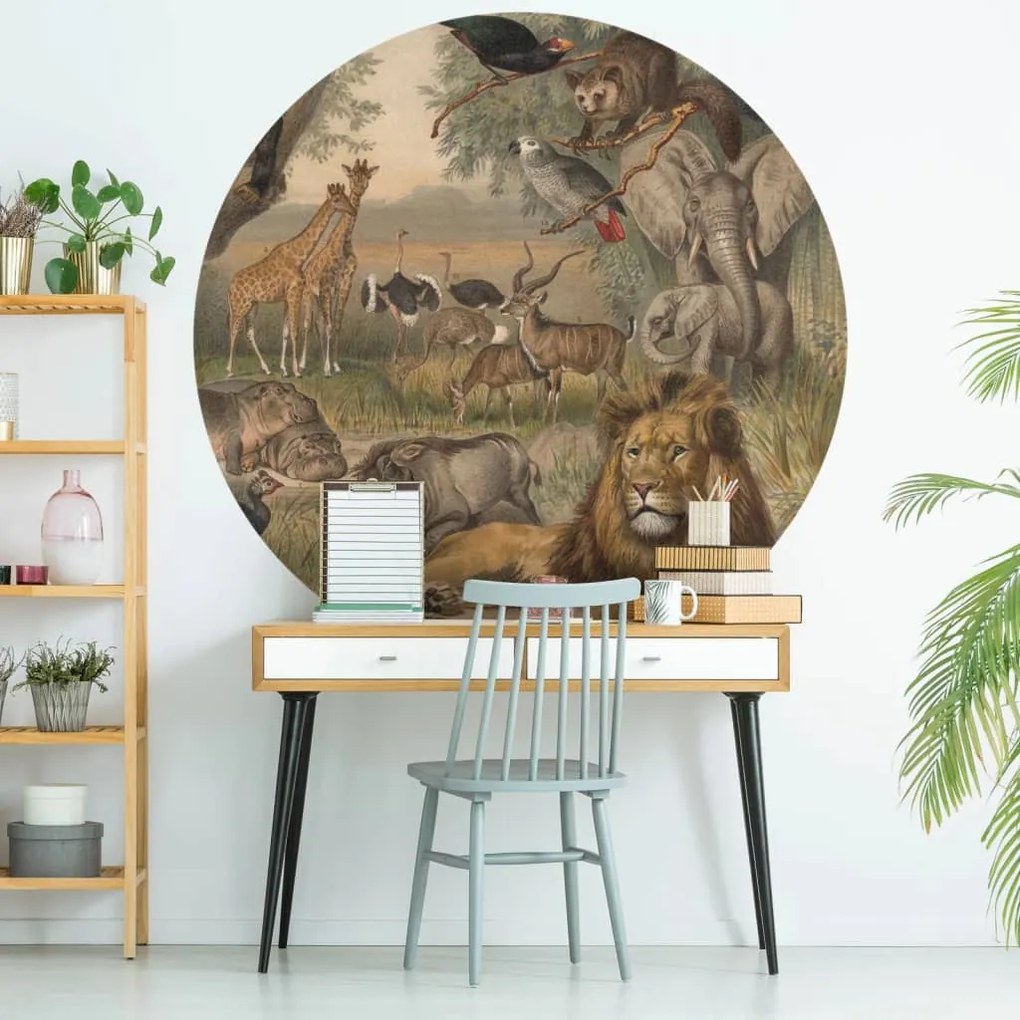 440365 WallArt Papel de parede circular "Animals of Africa" 190 cm