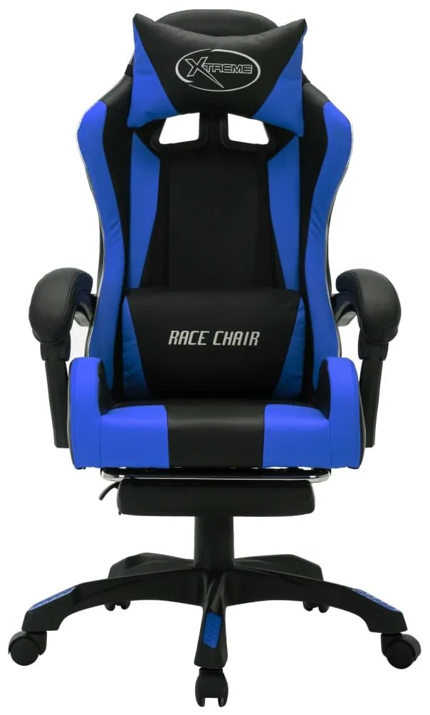Cadeira estilo corrida c/ luzes LED RGB couro artif. azul/preto