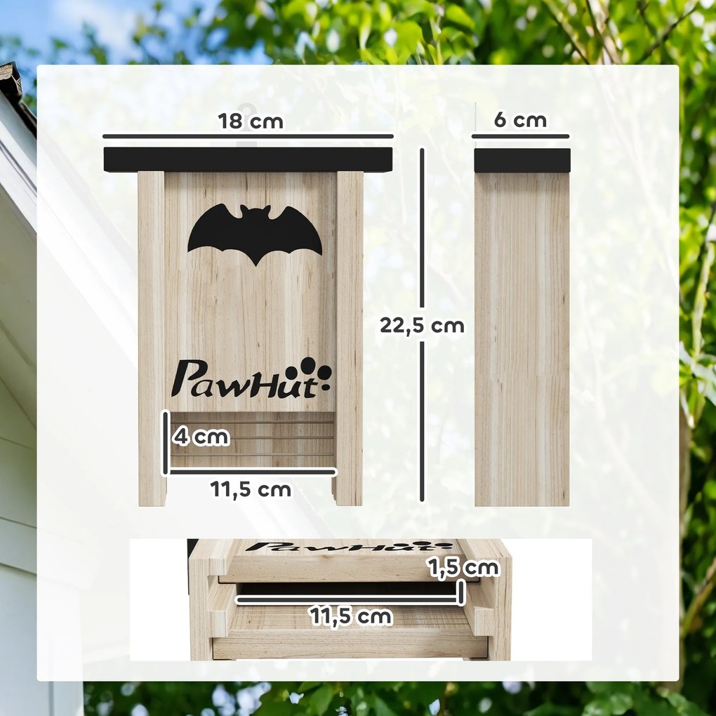 Conjunto de 3 Refúgios para Morcegos Caixas de Madeira para Exterior, Jardim ou Horta Fácil de Pendurar 18x6x22,5 cm