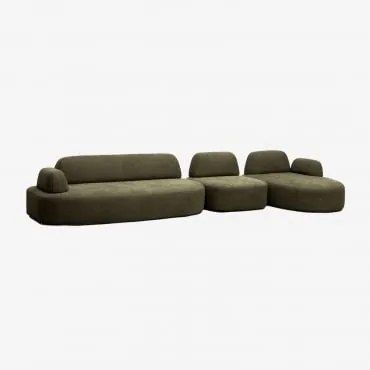 Sofá Modular Chaise Longue Direito De 3 Peças Com Módulo De Canto Estofado Giorgia Tecido Verde Exército - Sklum