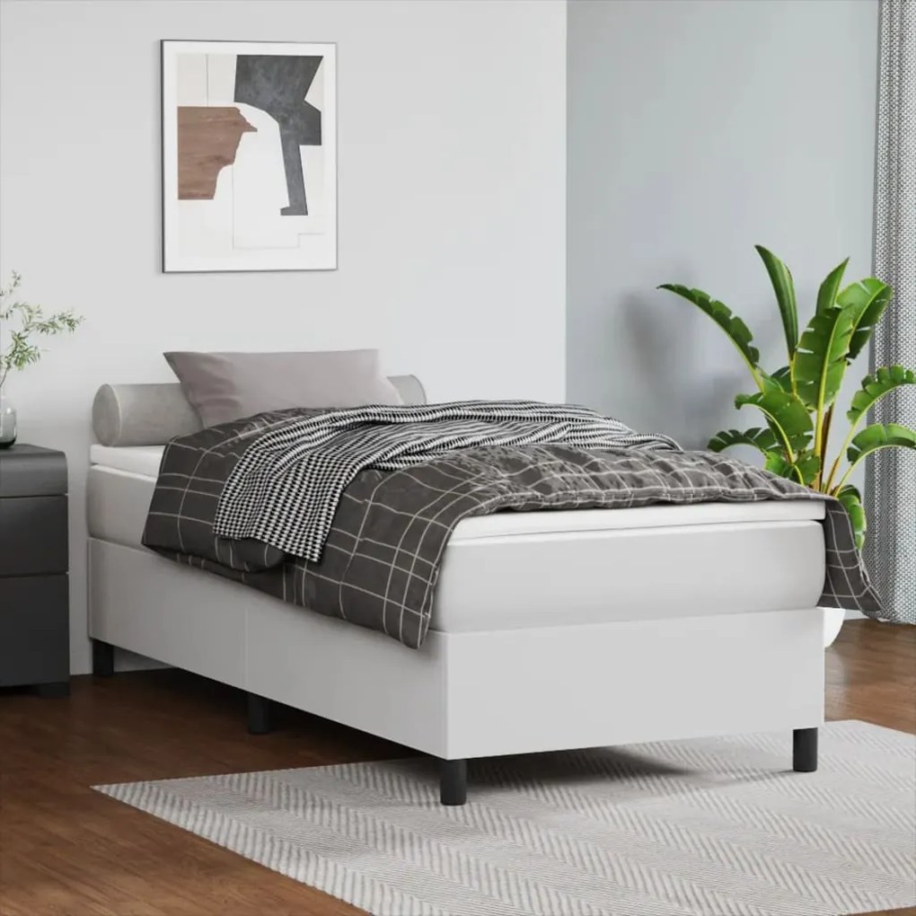 Cama com molas/colchão 90x200 cm couro artificial branco