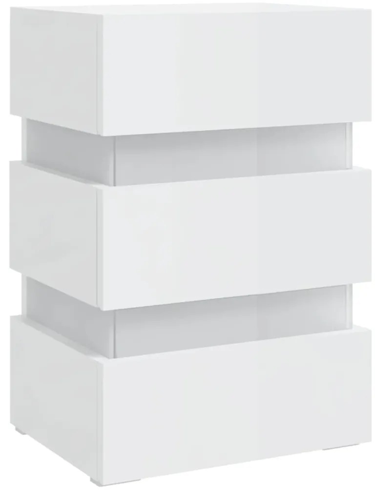 Mesa de cabeceira c/ luzes LED deriv. madeira branco brilhante