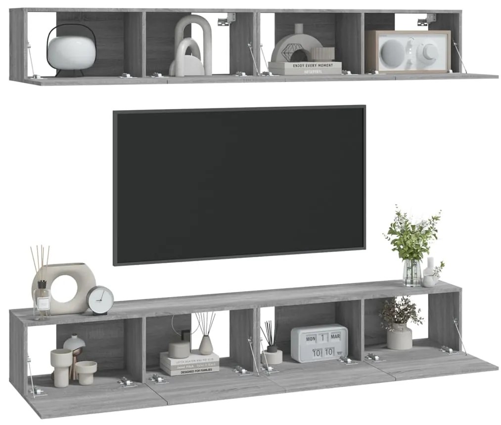 Armários de parede p/ TV 4 pcs 100x30x30 cm cinzento sonoma