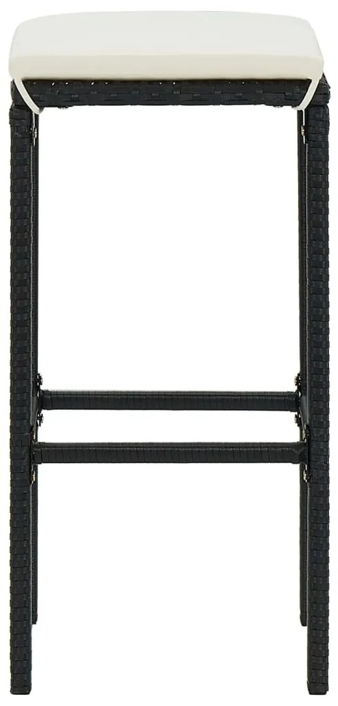 Bancos de bar com almofadões 4 pcs vime PE preto
