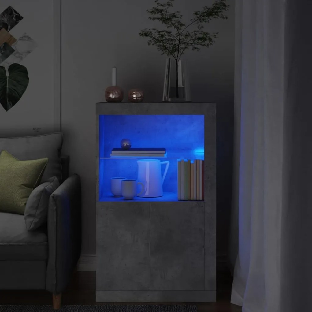 vidaXL Armário de apoio c/ luzes LED derivados madeira cinza cimento