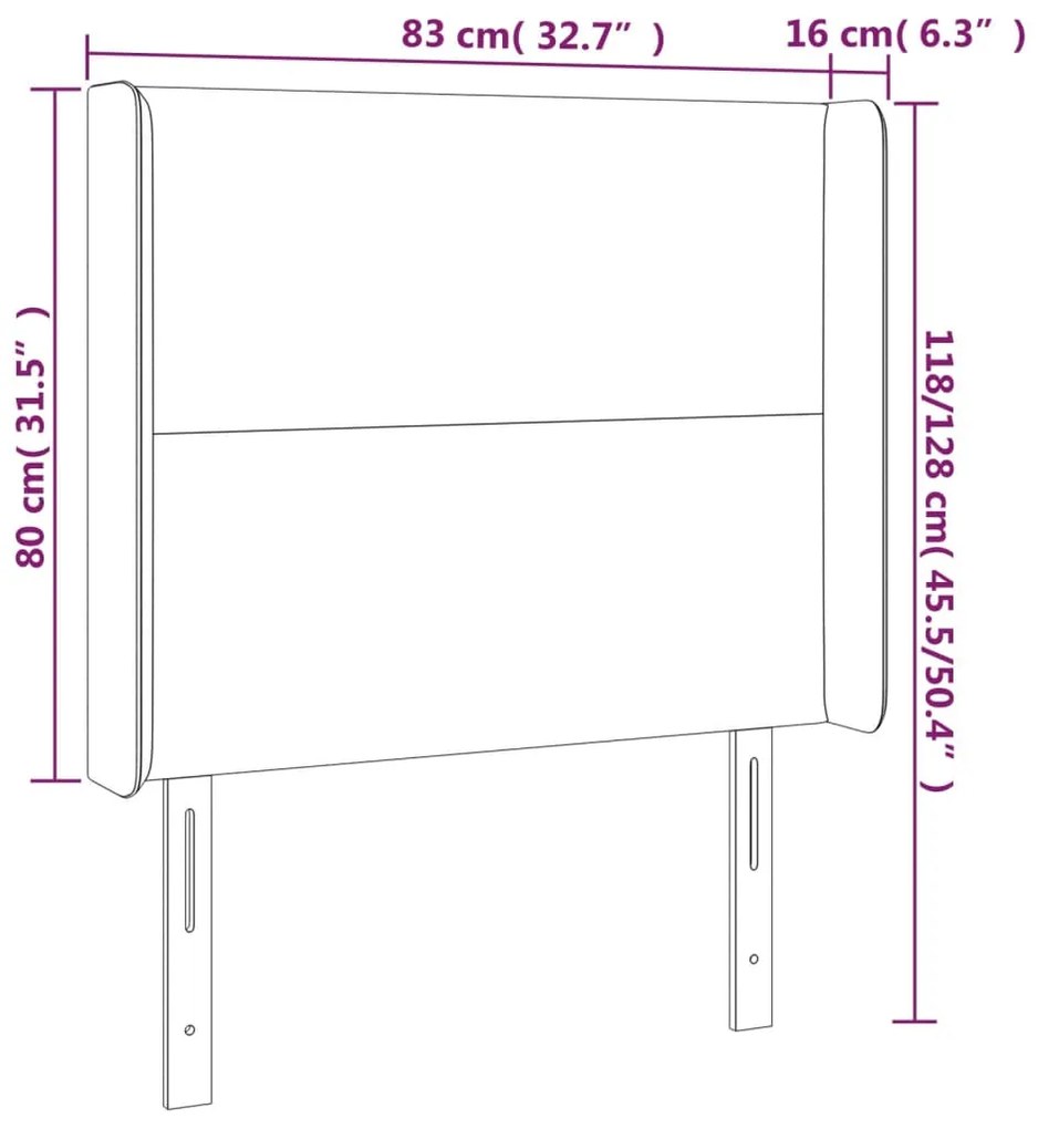 Cabeceira de cama c/ abas veludo 83x16x118/128 cm preto