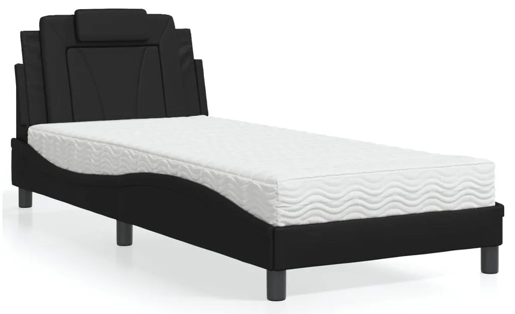 Cama com colchão 90x190 cm couro artificial preto