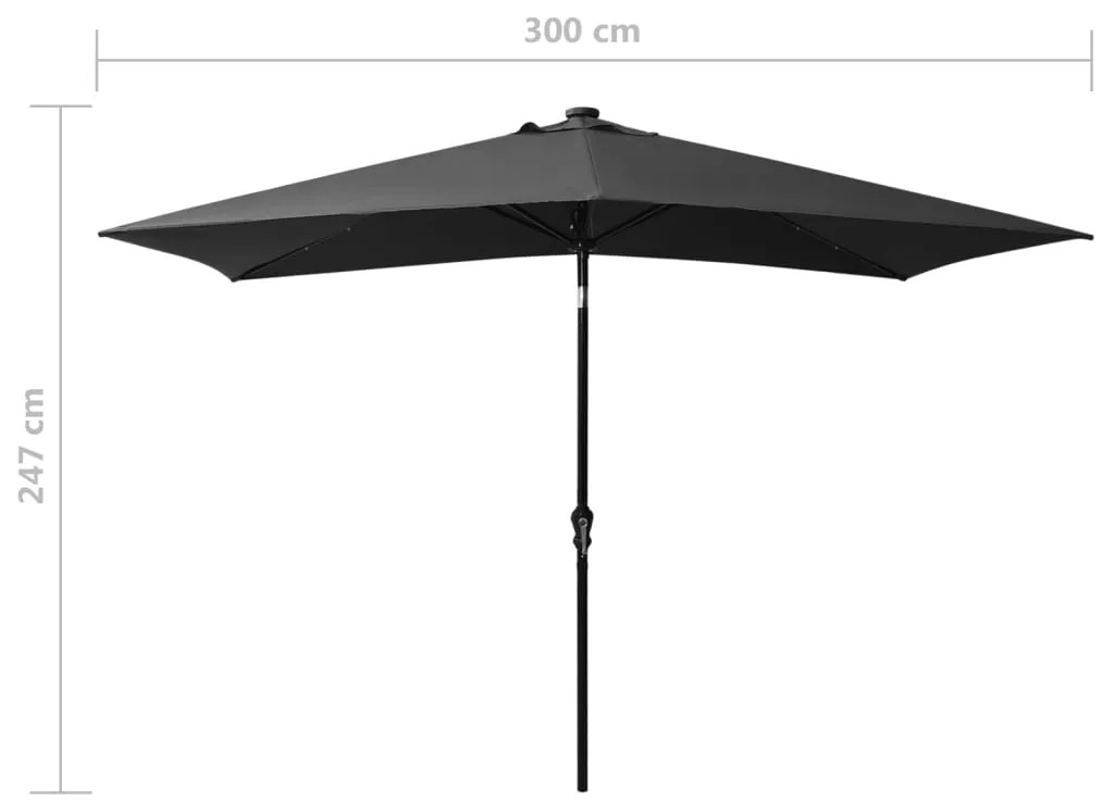 Guarda-sol de jardim c/ luzes LED/poste de aço 2x3 m antracite