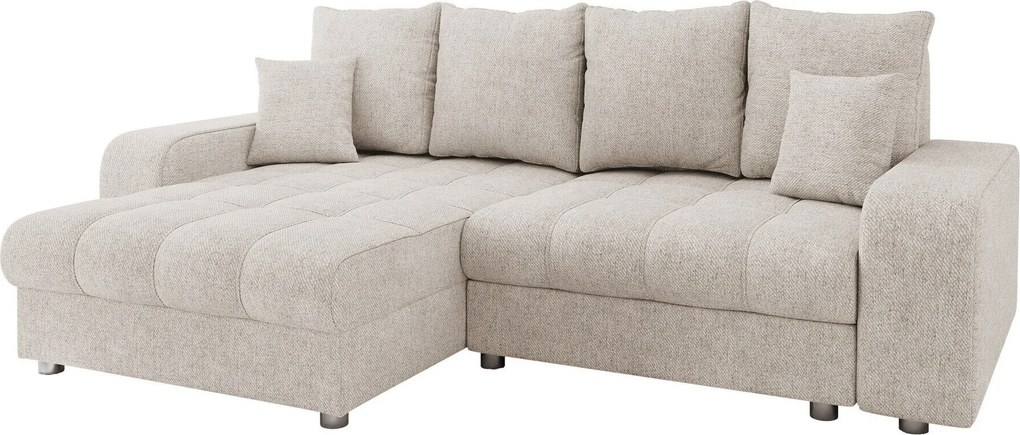 Sofá de canto Sanford 102, Cama com arrumação, 250x166x94cm, 117 kg, Pernas: Plástico, Metal, Madeira: Pinheiro, Faia