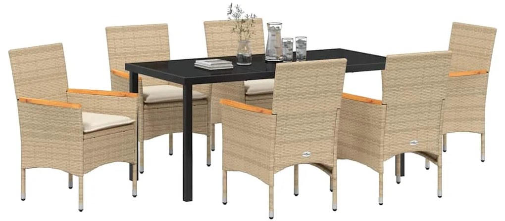 Conjunto de Jantar de Jardim com 7 peças e almofadas bege em rattan si