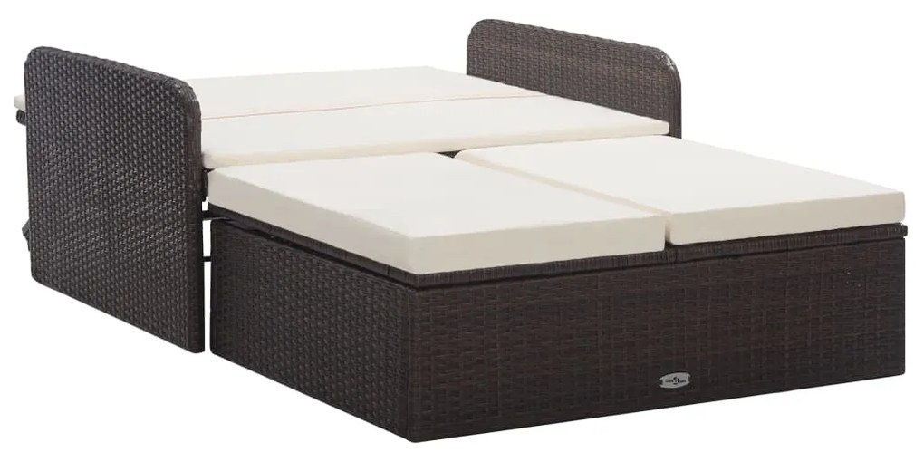 2 pcs conjunto lounge jardim c/ almofadões vime PE castanho