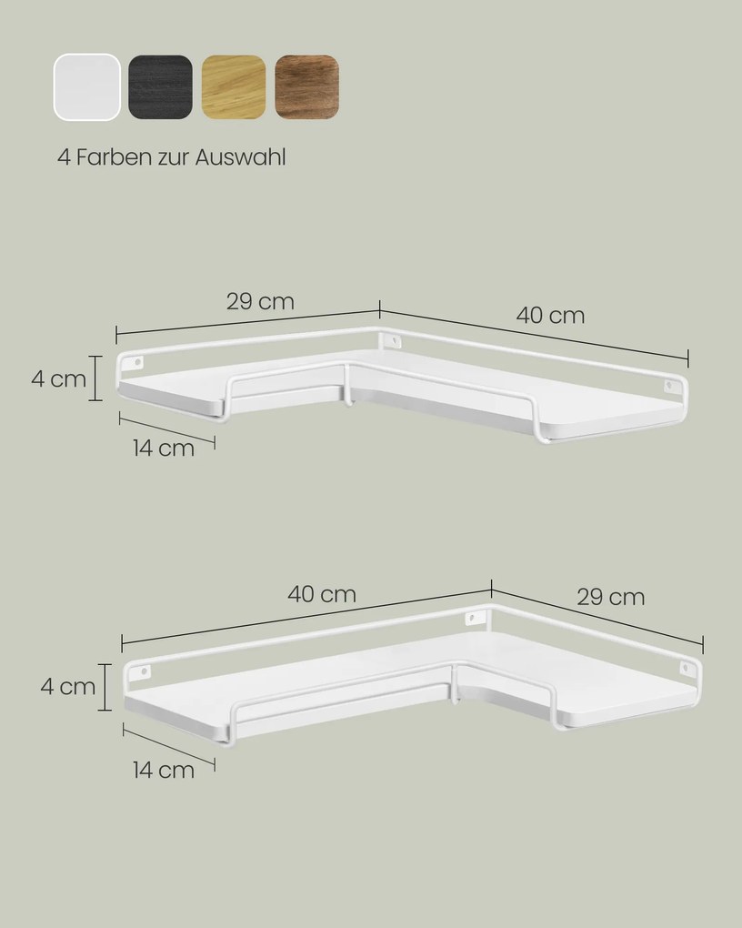 Conjunto de 2 prateleiras de canto em forma de L branco