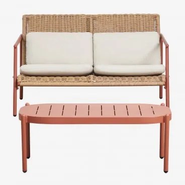 Conjunto De Jardim Com Sofá De 2 Lugares E Mesa De Centro Em Alumínio E Rattan Sintético Duroli Terracota - Sklum