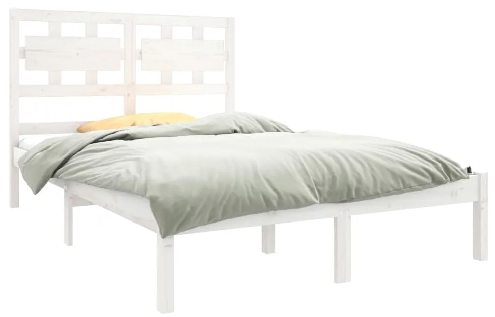 Estrutura de cama dupla 135x190 cm madeira maciça branco