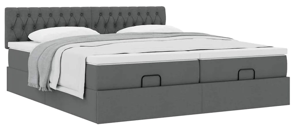 Estrutura de cama otomana com colchões tecido cinzento escuro