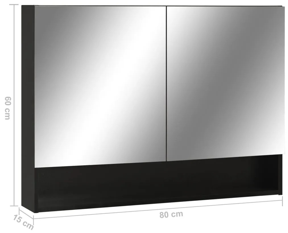 Armário espelhado casa de banho com LED 80x15x60 cm MDF preto