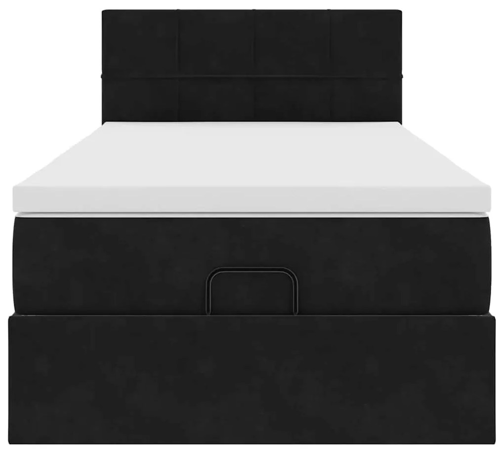 Estrutura de cama otomana com colchão preto veludo