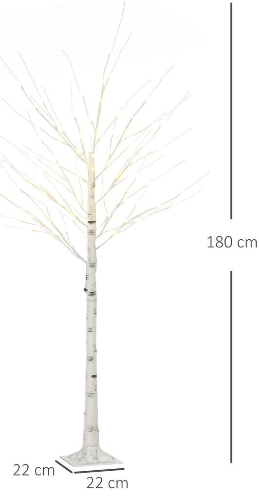 Árvore de Bétula Altura 180cm com 96 Luzes LED IP44 Branco Quente Ramo