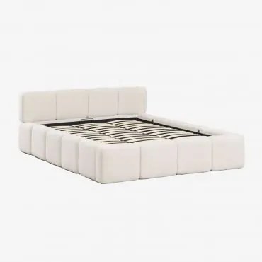 Cama Com Baú Articulado Estofada Jolcem 180 X 200 Cm & Bouclé Branco - Sklum