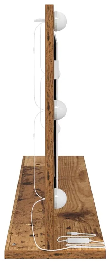 Espelho de Maquiagem com Luzes LED Madeira Antiga 100x45x18 cm
