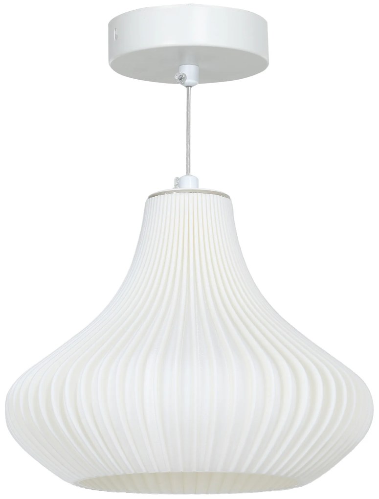 HOMCOM Candeeiro Suspenso Moderno Candeeiro de Teto com Ecrã de Impressão 3D Iluminação para Sala de Jantar Ø22x18 cm Branco