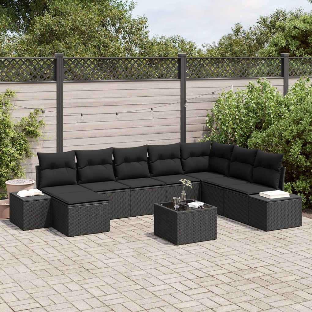 vidaXL Conjunto de sofá de jardim 9 peças com almofadas em rattan sintético bege