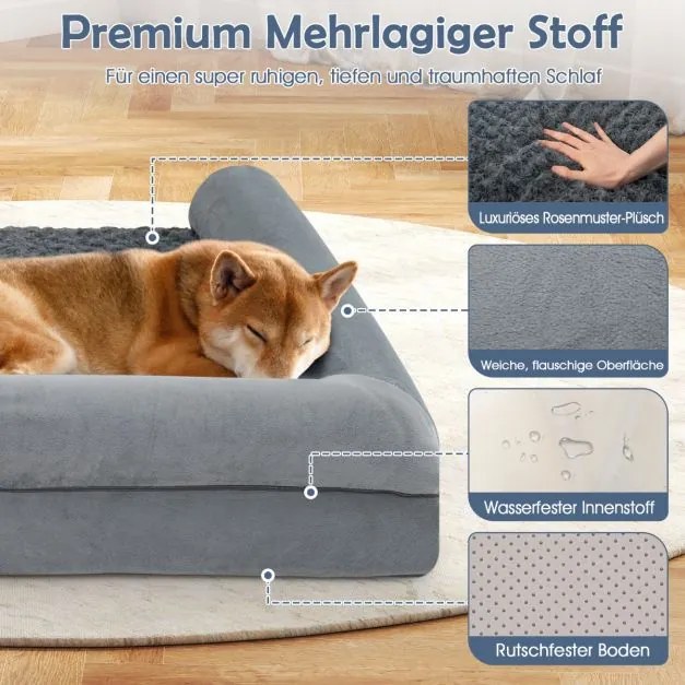 Cama ortopédica para cães grandes 135 x 91 x 18 cm com almofada para cães grandes e médios, cinzento XXL