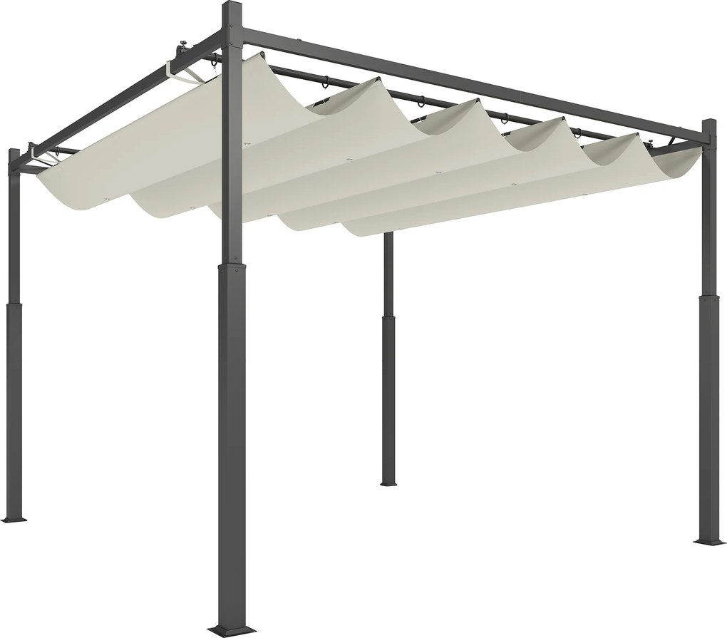 Pérgula de jardim para exterior, 3 x 3 m, com teto retrátil e fixação magnética, abrigo solar UPF30+, cor creme