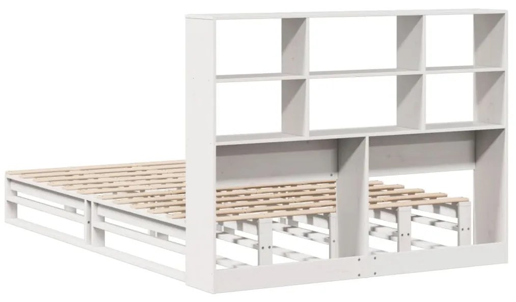 Cama com estante sem colchão 150x200 cm madeira maciça branco