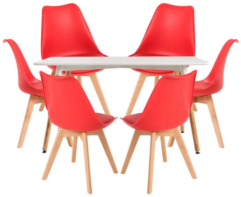 Conjunto Mesa Tower Retangular 120 x 80 cm Branca e Pack 6 Cadeiras Synk Basic - Vermelho