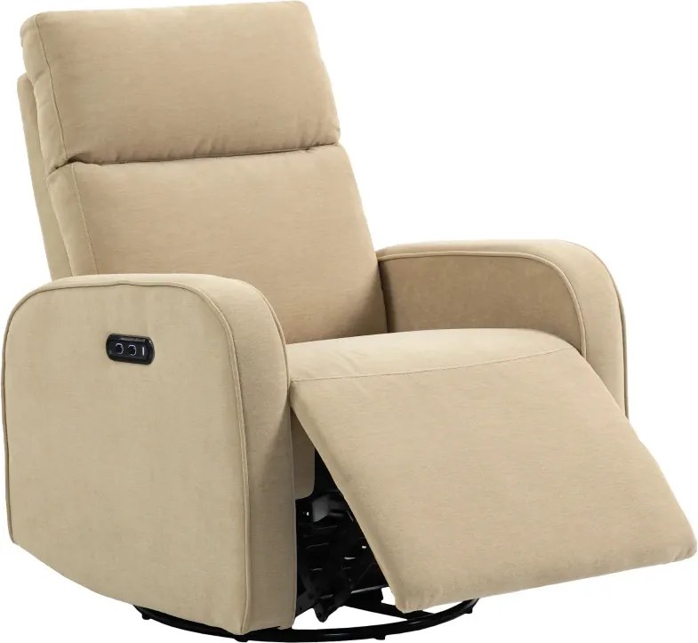 Poltrona Relax Reclinável Elétrica com Duplo Motor Giratória e Baloiço com Encosto de Cabeça Ajustável Portos USB e USB-C Bege