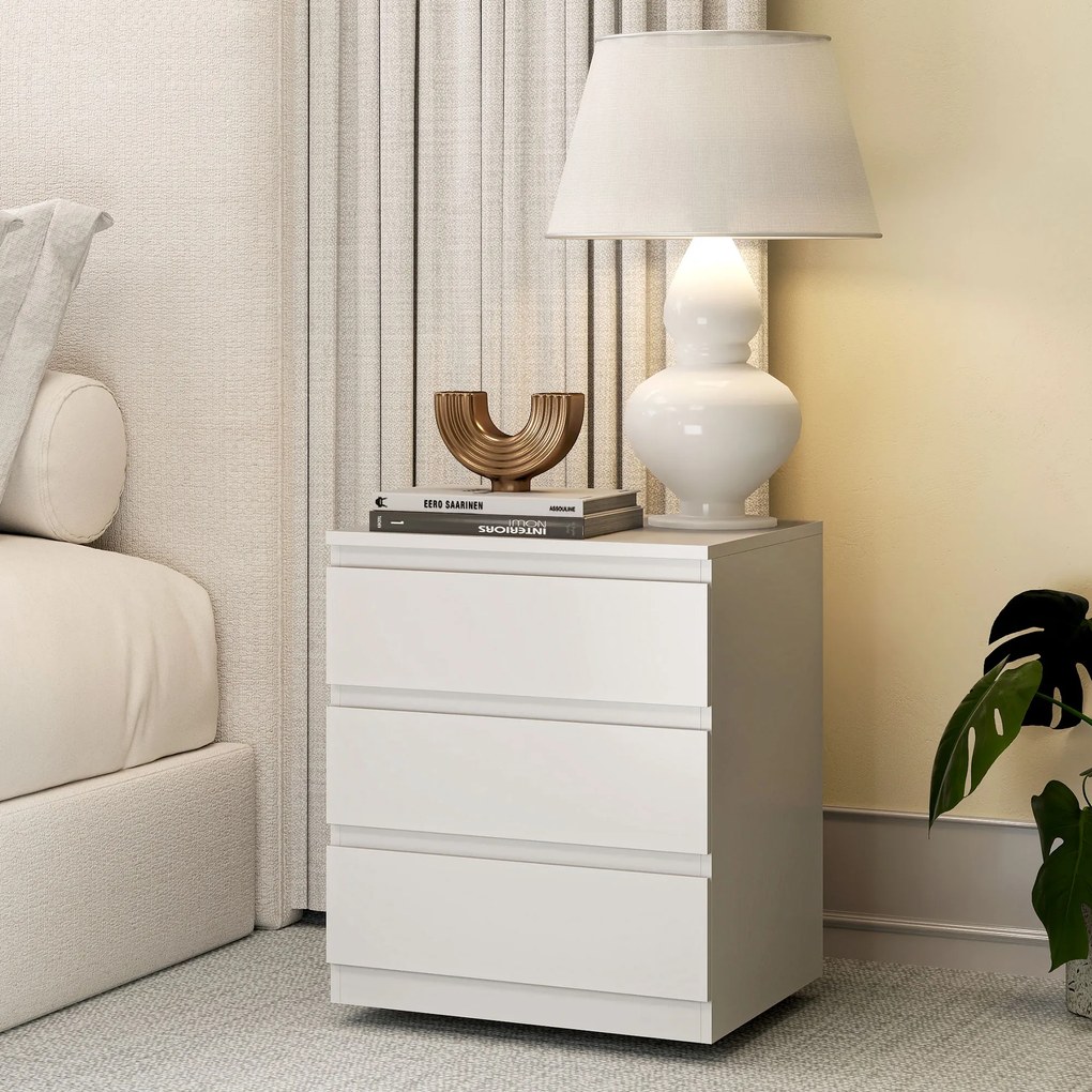Móvel com 3 Gavetas 45x40x52,8 cm com Fecho Suave para Quarto Escritório Estilo Moderno 45x40x52,8 cm Branco