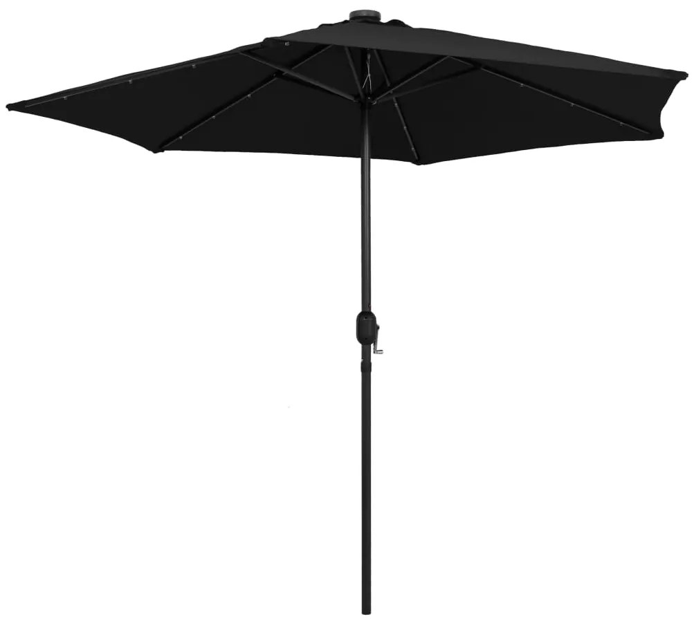 Guarda-sol de jardim c/ luzes LED/poste alumínio 270 cm preto