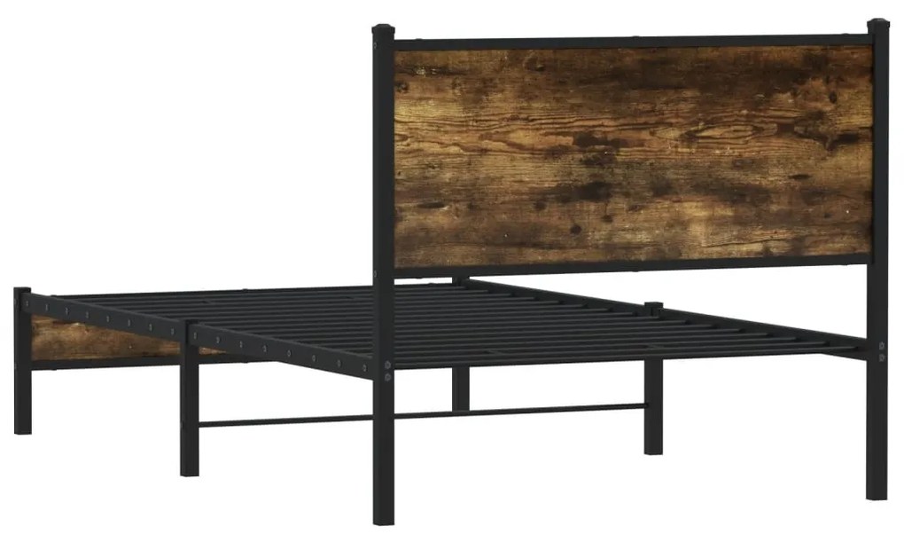 Estrutura de cama sem colchão 100x200 cm metal carvalho fumado