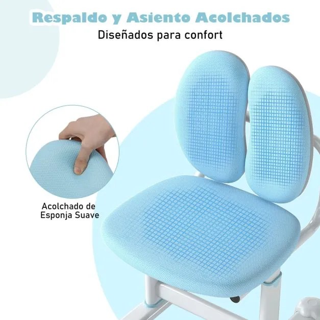 Cadeira de escritório para crianças com apoio duplo para as costas e altura ajustável estofada Azul