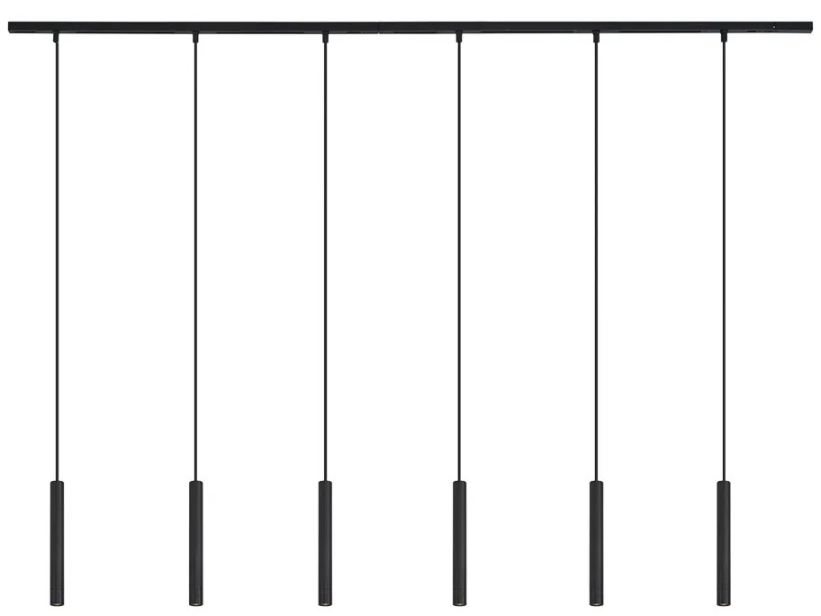 Sistema de calhas moderno com 6 candeeiros suspensos preto monofásico - Slimline Keno