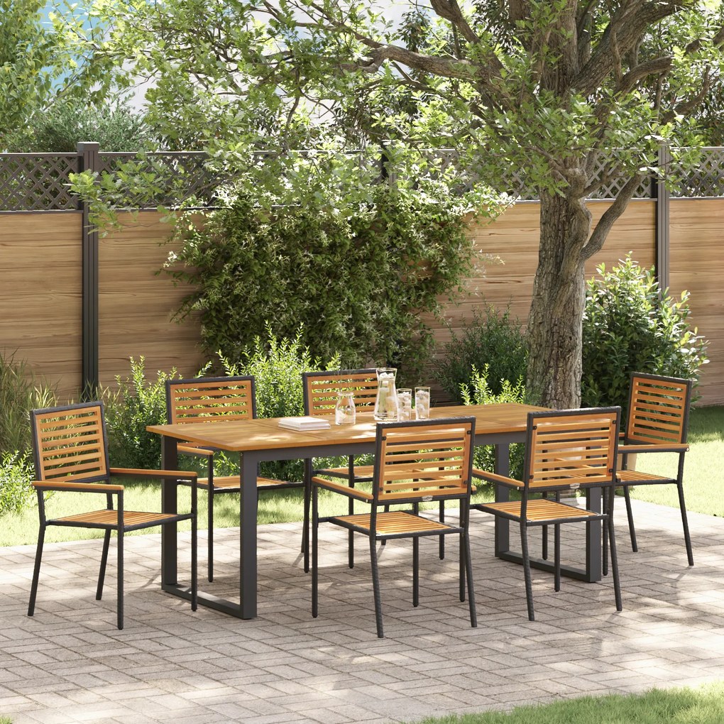 Conjunto de Jantar para Jardim vidaXL 7 Peças Preto em Polyrattan Acácia