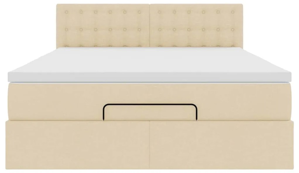 Cama Otomana com Colchão &amp; LEDs Creme 140x200 cm Tecido