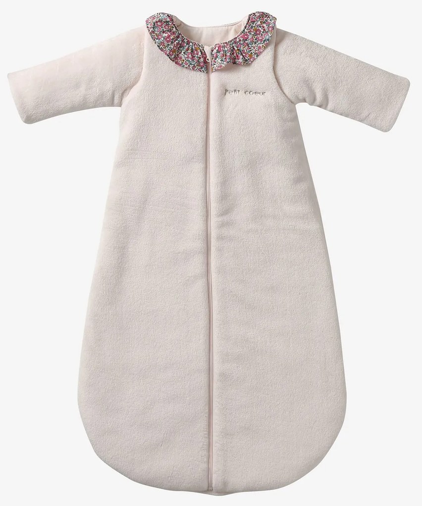 Saco de bebé em polar com gola em tecido Liberty ENVIE DE FRAISE personalizável  rosa-pálido