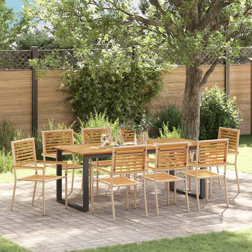 vidaXL Conjunto de Jantar para Jardim 9 pcs Bege 200 x 90 x 75 cm