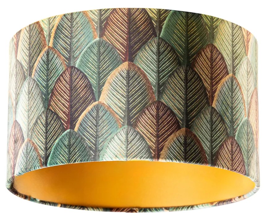 Abajur de Veludo com Design de Folhas e Interior Dourado 35/35/20