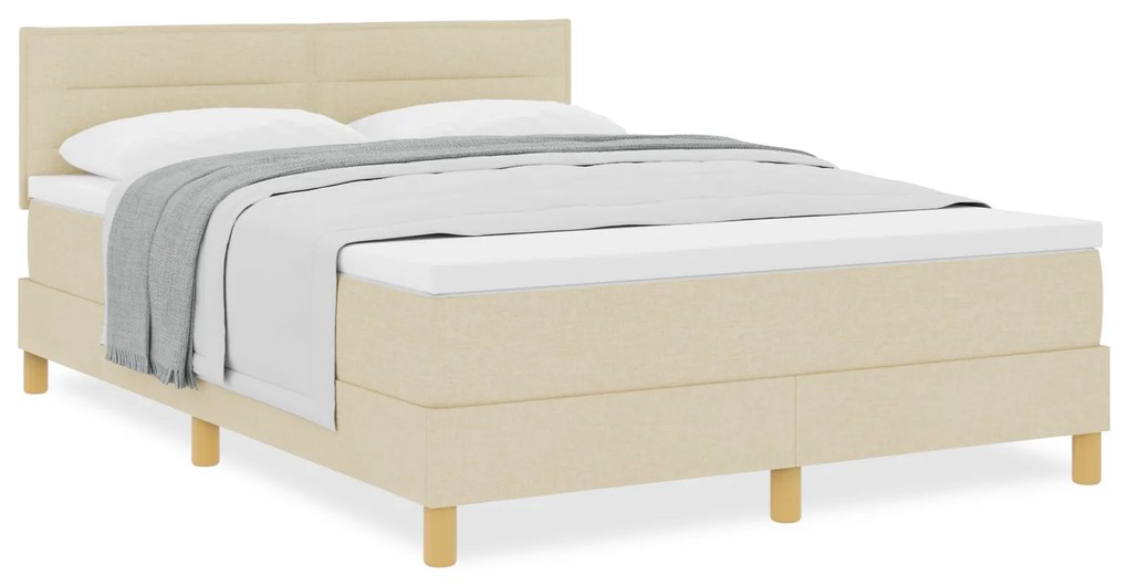 Cama Box Spring com Colchão Creme 140x190 cm Tecido