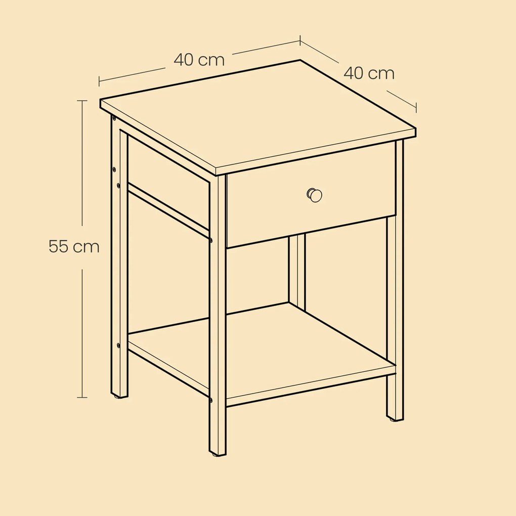 Mesa lateral, mesa cabeçeira com gaveta e prateleira 40 x 40 x 55 cm em preto