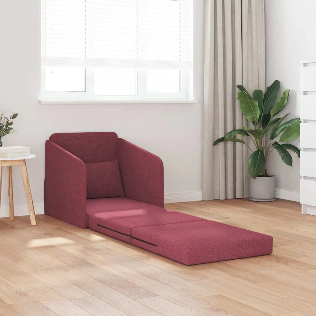 Sofá Cama de Chão 2-em-1 Vermelho Vinho 65x80x83 cm Tecido