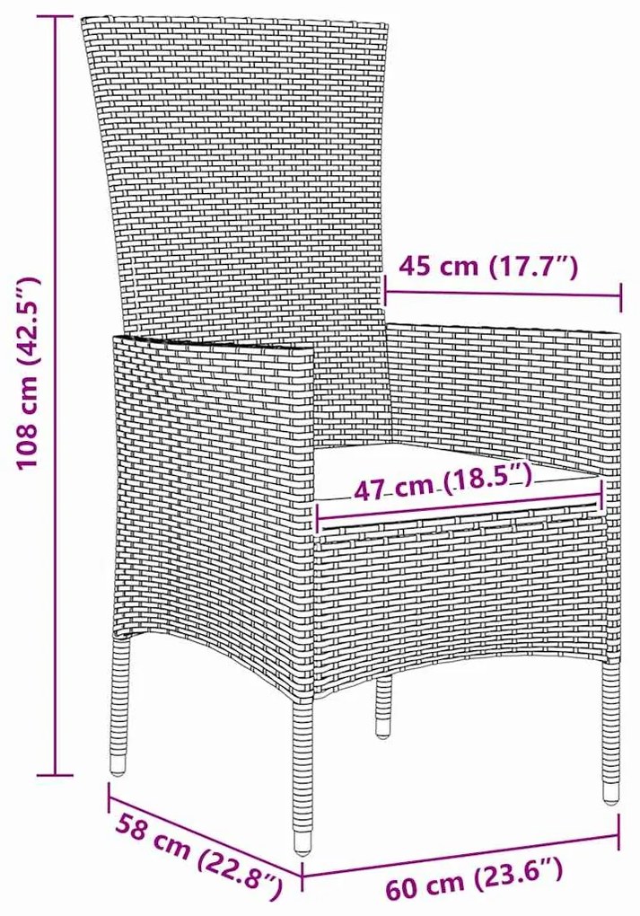 Conjunto de Jantar para Jardim com almofada 7 pcs Bege, Preto